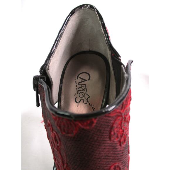 CARLOS SANTANA Red/Black Brocade Fabric Ankle Strap Stiletto Heel Sandals Sz 7 - Picture 10 of 12